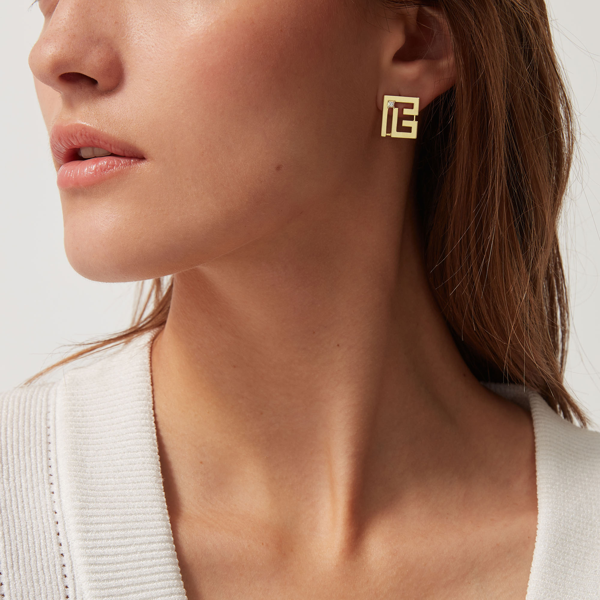 Labyrinth PB Yellow Gold and Diamond Single Stud Earring